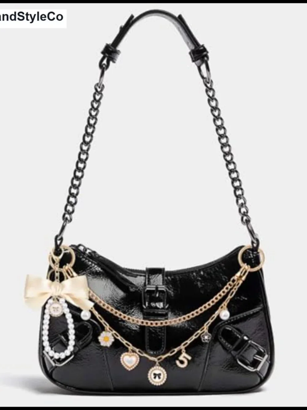 4 in 1 Pearl Bag Charm Set with Gold Chain, Bow, Keychain